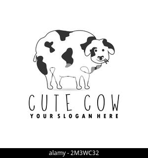 Simple mignon dessin animé vache image graphique icône logo design abstrait concept vecteur stock. Peut être utilisé comme symbole lié à l'élevage ou aux enfants Illustration de Vecteur