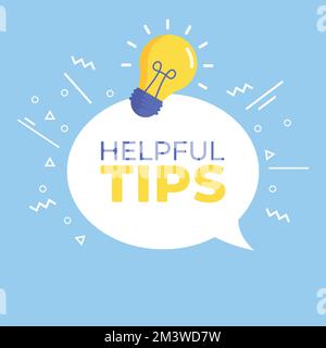 Conseils utiles bulle de message avec emblème d'ampoule. Symbole pour des conseils utiles. Affiche de la foire aux questions. Illustration de Vecteur