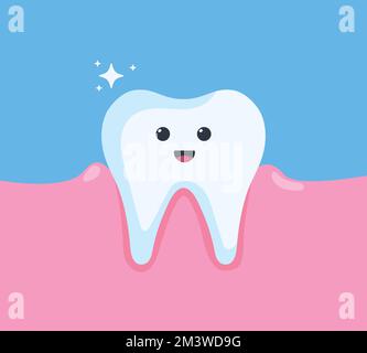 bonne santé dessin de personnage de personnage de bande dessinée. Concept de dents claires, brossage des dents, soins dentaires pour enfants Illustration de Vecteur