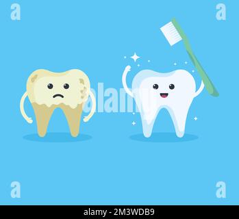 Jolie dent triste blanche et jaune saine. enfants dentisterie triste caractère. Illustration vectorielle du concept des éléments infographiques dentaires Illustration de Vecteur