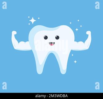 Illustration de personnage de dessin animé solide et sain Happy tooth. enfants dentisterie triste caractère. Illustration vectorielle du concept des éléments infographiques dentaires Illustration de Vecteur