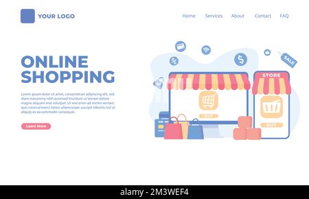 Modèle de page d'arrivée de l'achat en ligne. Conception moderne plate concept de la conception de page Web pour le site Web et le site mobile. Illustration de Vecteur