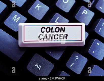 Texte montrant inspiration Colon cancer. Photo conceptuelle cancer qui se forme dans les tissus du gros intestin Banque D'Images