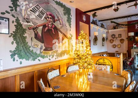 Intérieur du Fountain Inn, Parkend, Gloucestershire à l'heure de Noël. Banque D'Images