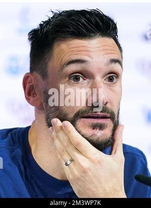 Le gardien de but de France Hugo Lloris lors d'une conférence de presse au Centre principal des médias à Doha, au Qatar. Date de la photo: Samedi 17 décembre 2022. Banque D'Images