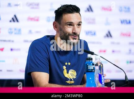 Le gardien de but de France Hugo Lloris lors d'une conférence de presse au Centre principal des médias à Doha, au Qatar. Date de la photo: Samedi 17 décembre 2022. Banque D'Images