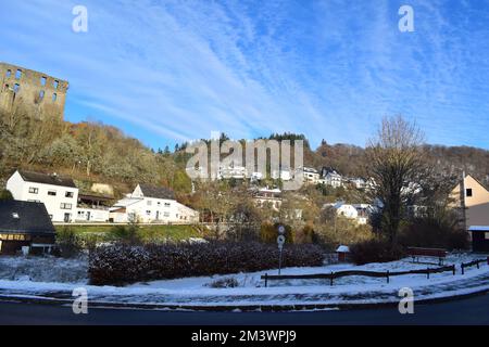 Village centre de Virneburg en hiver Banque D'Images