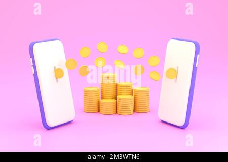 3D. Transactions financières Comment transférer de l'argent en ligne avec un smartphone Banque D'Images