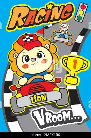 Joli dessin animé de voiture de course pour enfant t-shirt Illustration de Vecteur
