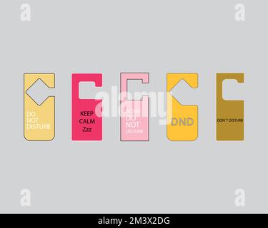 Collection d'étiquettes pour la chambre d'hôtel, la découpe, le pochoir et la mise en page. Illustration vectorielle. Étiquette de porte de motel, symbole de service de vacances dans la chambre, mess d'intimité de maquette Illustration de Vecteur