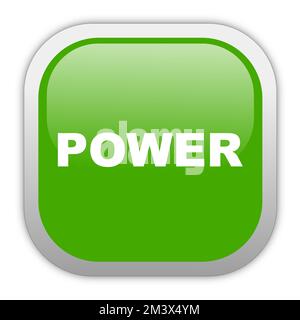 bouton d'alimentation vert sur fond blanc Banque D'Images
