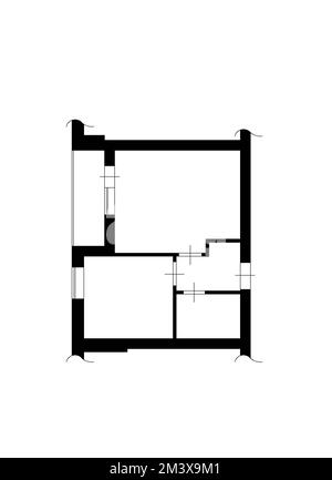 Esquisser l'illustration du plan d'étage 2D. Plan d'étage 2D avec le mobilier. Plan d'étage. Plan d'appartement avec éléments de construction. Projet de maison. Banque D'Images