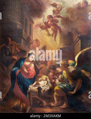 ANNECY, FRANCE - 11 JUILLET 2022 : la peinture de la Nativité dans l'église notre Dame de Lellis (1897). Banque D'Images