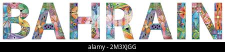 Un grand groupe de personnes se tient, faisant le mot Bahreïn. Drapeau du Bahreïn fait de la foule. Illustration vectorielle isolée sur fond blanc. Illustration de Vecteur