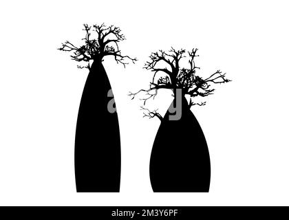 Boab ou Baobab ensemble d'arbres vecteur arbres silhouette logo icône concept, signe d'illustration isolé sur fond blanc Illustration de Vecteur