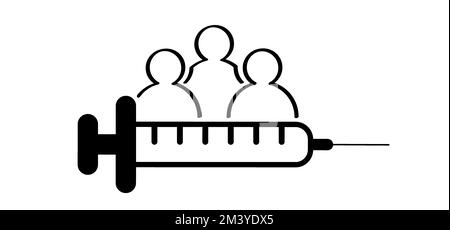 Bande dessinée stickman, bâton figure homme et médical seringue et les gens. Santé, symbole ou icône d'immunisation. Vaccination de la population, faire une injectio Banque D'Images