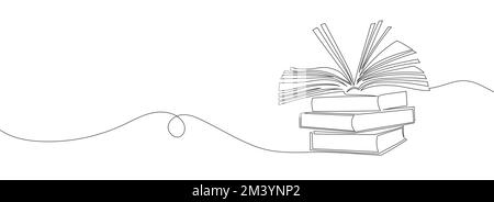 Dessin en ligne continue d'un livre. Piles de livres. Illustration vectorielle Illustration de Vecteur