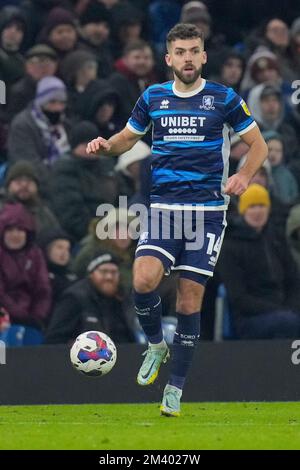 Burnley, Royaume-Uni. 17th décembre 2022. Tommy Smith #14 de Middlesbrough pendant le match de championnat de Sky Bet Burnley vs Middlesbrough à Turf Moor, Burnley, Royaume-Uni, 17th décembre 2022 (photo de Steve Flynn/News Images) à Burnley, Royaume-Uni le 12/17/2022. (Photo de Steve Flynn/News Images/Sipa USA) crédit: SIPA USA/Alay Live News Banque D'Images