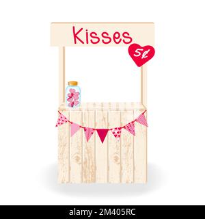 Kiosque de Kissing décoré isolé sur blanc. Kiosque à baiser en bois pour célébrer le jour de la Saint-Valentin, le mariage ou l'anniversaire. Illustration vectorielle. Illustration de Vecteur