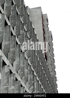Une photo verticale en niveaux de gris d'un vieux bâtiment élevé contre le ciel Banque D'Images