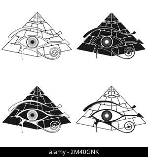 Motif vectoriel de la pyramide de l'Égypte antique, avec l'œil de horus et la croix recuite, symboles égyptiens anciens Illustration de Vecteur