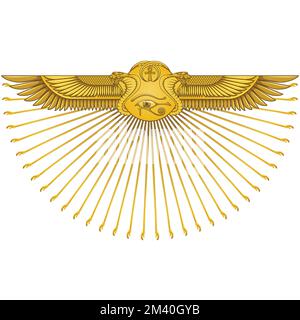 Dessin vectoriel du Soleil ailé avec cobras, symbole de l'Égypte ancienne, Soleil ailé, oeil d'horus, croix ankh Illustration de Vecteur