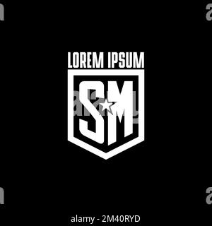 Logo de jeu initial SM avec bouclier et motif étoiles Illustration de Vecteur