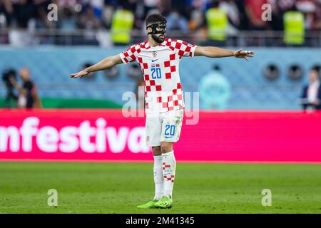 Al Rajjan, Qatar. 17th décembre 2022. Football: Coupe du monde, Croatie - Maroc, finale, match pour 3rd place, Stade international de Chalifa, Josko Gvardiol gesticulates de Croatie. Crédit : Tom Weller/dpa/Alay Live News Banque D'Images