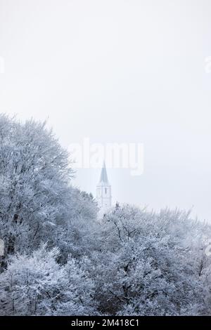 Église blanche en paysage d'hiver en Allemagne Banque D'Images