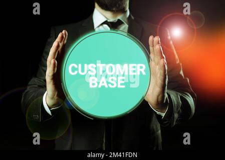 Affiche manuscrite base de clients. Approche commerciale encourager les clients à acheter votre marque Banque D'Images