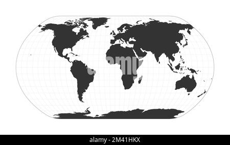 Carte du monde. Projection de la Terre naturelle. Globe avec réseau de latitude et de longitude. Carte du monde sur des méridiens et parallèles en arrière-plan. Illustrateur de vecteur Illustration de Vecteur