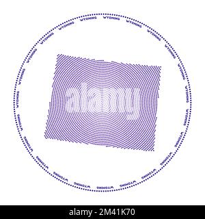 Logo Wyoming rond. Forme de style numérique du Wyoming dans un cercle en pointillés avec le nom de l'état américain. Icône technique de l'état américain avec points en dégradé. vec attrayant Illustration de Vecteur