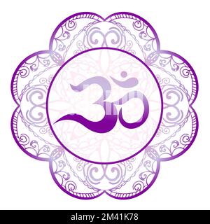 OM, symbole de l'aum de l'hindouisme, signe dans le mandala isolé sur fond blanc. . Illustration vectorielle Illustration de Vecteur