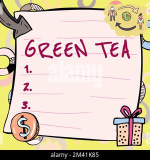 Texte montrant l'inspiration Green Tea. Concept signifiant type de thé qui est fait à partir de feuilles et bourgeons de Camellia sinensis Banque D'Images