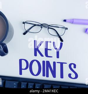 Texte indiquant les points clés de l'inspiration. Mot pour l'information la plus importante qui est dit ou écrit Banque D'Images