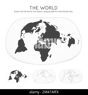 Carte du monde. Projection de Jacques Bertin en 1953. Globe avec lignes de latitude et de longitude. Carte du monde sur des méridiens et parallèles en arrière-plan. Vecteur i Illustration de Vecteur