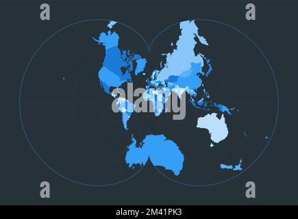 Carte du monde. Projection conformationnelle Eisenlohr. Illustration futuriste pour votre infographie. Belle palette de couleurs bleues. Illustrati vecteur captivant Illustration de Vecteur