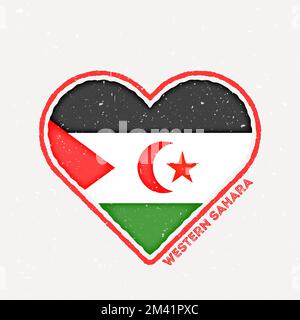 Badge drapeau coeur Sahara Occidental. Logo Sahara Occidental avec texture grunge. Drapeau du pays en forme de coeur. Illustration vectorielle. Illustration de Vecteur