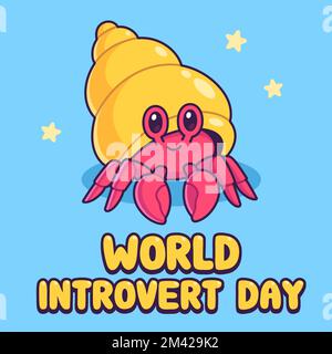 World introvert Day mignon dessin de crabe ermit. Illustration vectorielle. Illustration de Vecteur