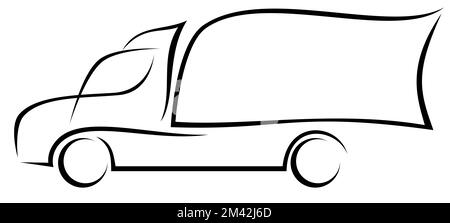 Illustration vectorielle dynamique d'un chariot à capot américain avec deux essieux comme logo pour une entreprise de livraison (camion de classe 6) Banque D'Images