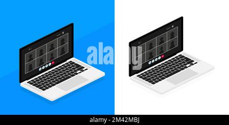Vidéoconférence sur l'écran de l'ordinateur portable. Travailler à domicile. Illustration de Vecteur