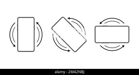 Faire pivoter le smartphone. Virage vertical ou horizontal de l'écran du téléphone. Icône de rotation du périphérique. Illustration de Vecteur