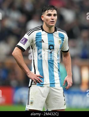 Julian Alvarez en Argentine lors de la finale de la coupe du monde de la FIFA au stade Lusail, au Qatar. Date de la photo: Dimanche 18 décembre 2022. Banque D'Images