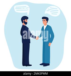 Partenariat d'affaires. Illustration de gens d'affaires en costumes gris qui se secouent la main. Conception plate isolée sur un fond blanc. Vector 10 EPS. Illustration de Vecteur