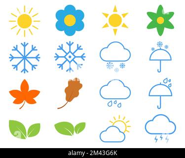 Ensemble d'icônes de saison. Illustration vectorielle isolée sur fond blanc Illustration de Vecteur