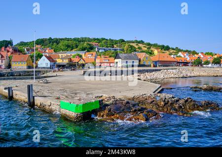 Front de mer de Gudhjem, île de Bornholm, Danemark, 15 août 2022. Banque D'Images