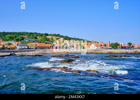 Front de mer de Gudhjem, île de Bornholm, Danemark, 15 août 2022. Banque D'Images