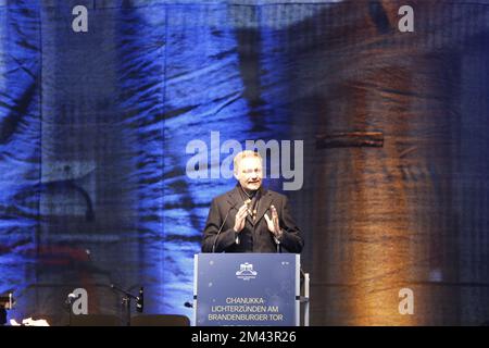 12/28/2022, Berlin, Allemagne. Christian Lindner sur scène. Le festival juif de huit jours de lumières Hanukkah commence dimanche, 18 décembre 2022. L'allumage de la première lumière a lieu comme une cérémonie solennelle en présence du Ministre fédéral des finances Christian Lindner, du Maire de Berlin Franziska Giffey et de S.E. l'Ambassadeur de l'Etat d'Israël M. Ron Prosor. Banque D'Images