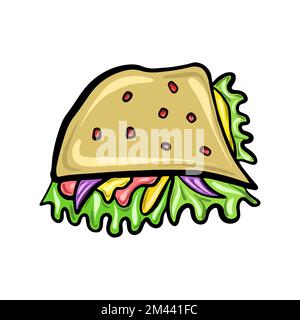 Sandwich Vector Chili. Restauration rapide mexicaine. Illustration de la nourriture dans un style de dessin animé plat. Illustration de Vecteur