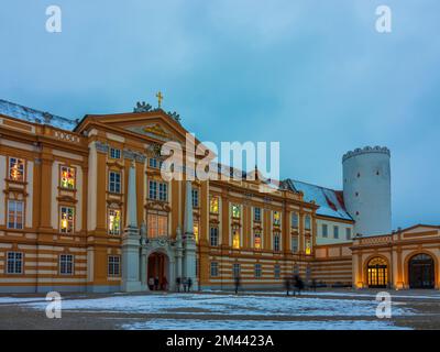 Melk: Abbaye de Melk, calendrier de l'Avent dans les fenêtres à Wachau, Niederösterreich, Basse-Autriche, Autriche Banque D'Images
